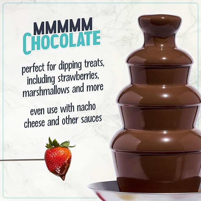 Nostalgia 4 Tier Electric Chocolate Fondue Fountain Machine for Parties - Melts Cheese, Queso, Candy, and Liqueur - Dip Strawberries, Apple Wedges, Vegetables, and More - 32-Ounce - Aqua