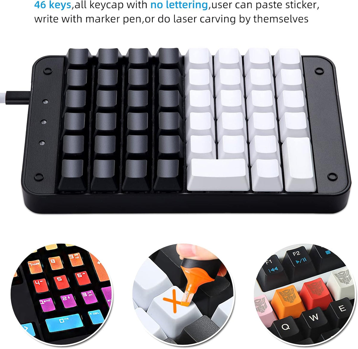 Koolertron 46-Key One-Handed Mechanical Gaming Keyboard, Programmable