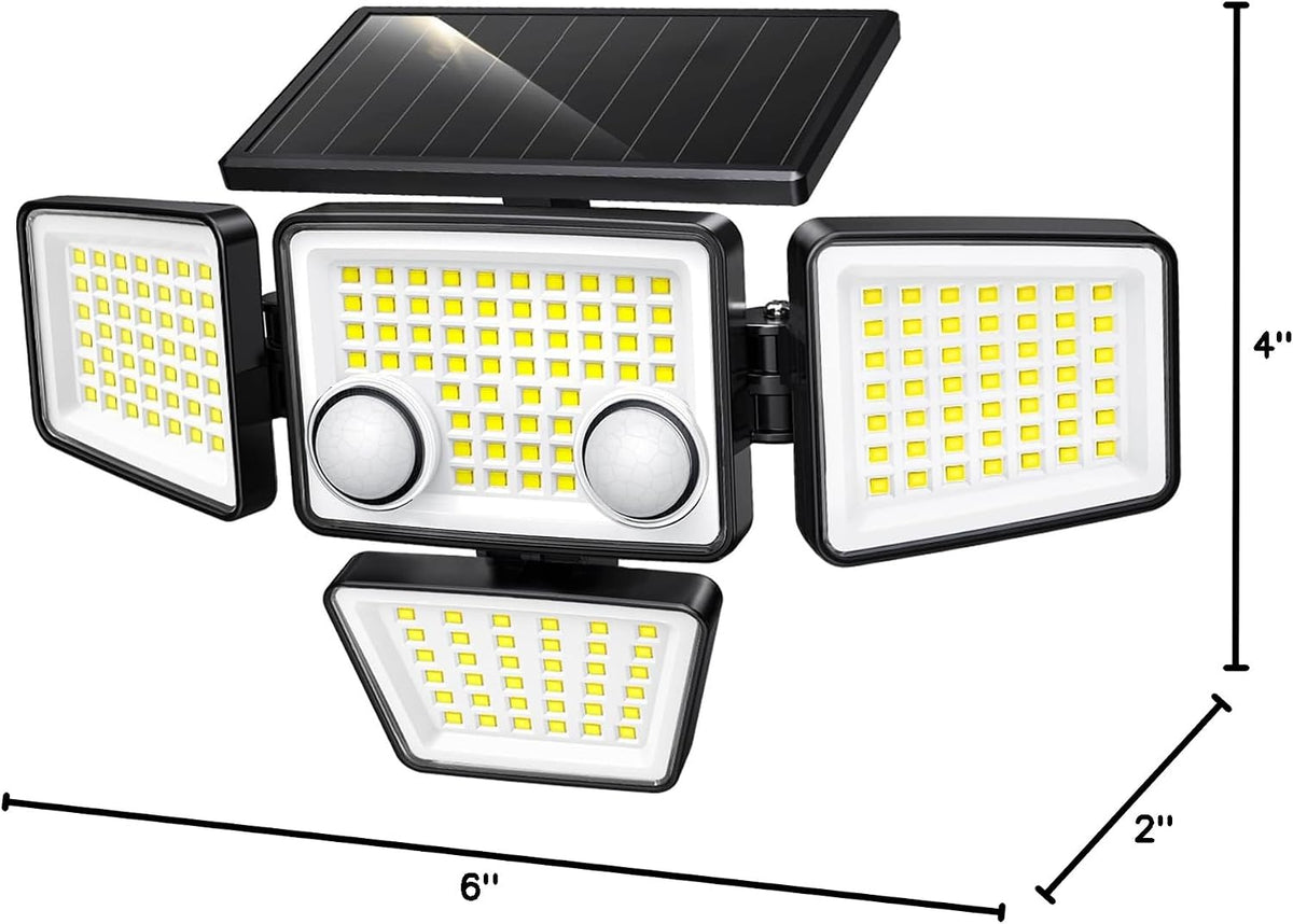 LYWALT Solar Outdoor Lights - 3000LM 188 LED Motion Sensor Outdoor Lights, 4 Heads Security Light,IP65 Waterproof, Easy Install,270°Wide Angle Flood Wall Light with 3 Modes for Backyard Yard