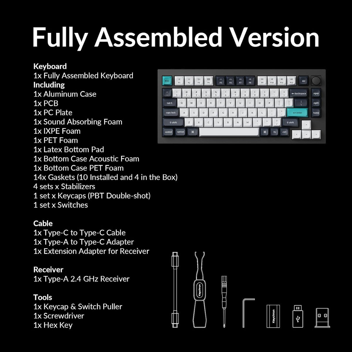Keychron Q1 Max RGB QMK/VIA Custom Mechanical Keyboard, Hot-Swappable Full Metal Programmable Knob with Gateron Jupiter Brown Switch, 2.4 GHz/Bluetooth/Wired Gaming Keyboard for Mac Windows Linux