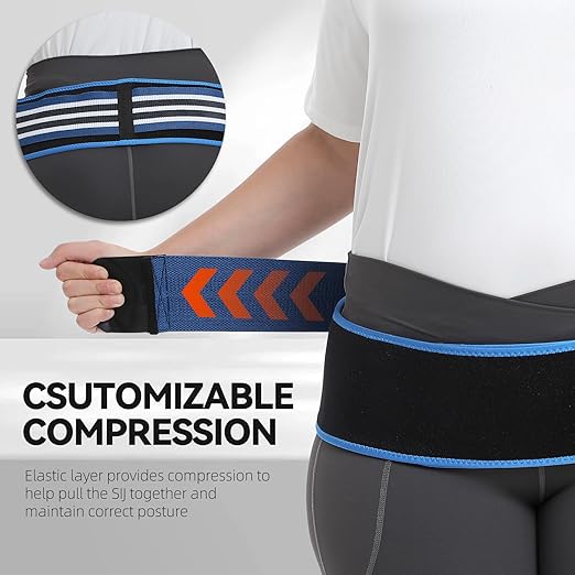 Sacroiliac SI Joint Hip Belt for Women Men-Alleviate Sciatica|Pelvic|Back|Lower Back Support, Pelvic Support Belt, Adjustable Lumbar Pain Relief, Trochanter Belt Blue, L(Hip Size 43"-56"