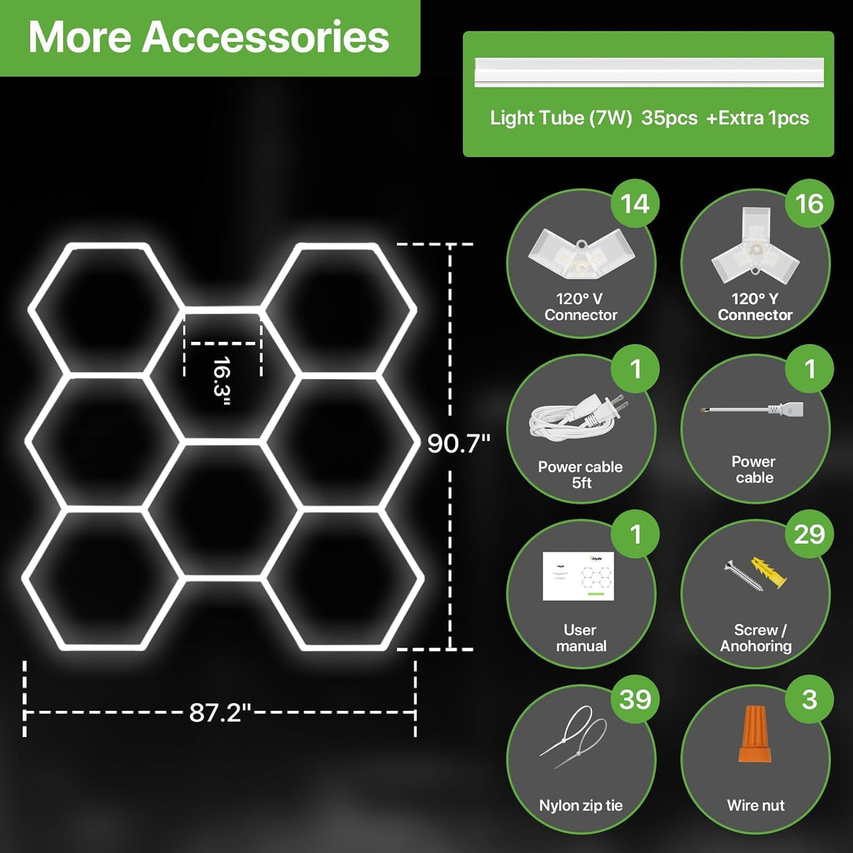 Glitgate LED Hex Lights: 245W 26,950LM 110LM/W 6500K, 100-240V, 8 Grid