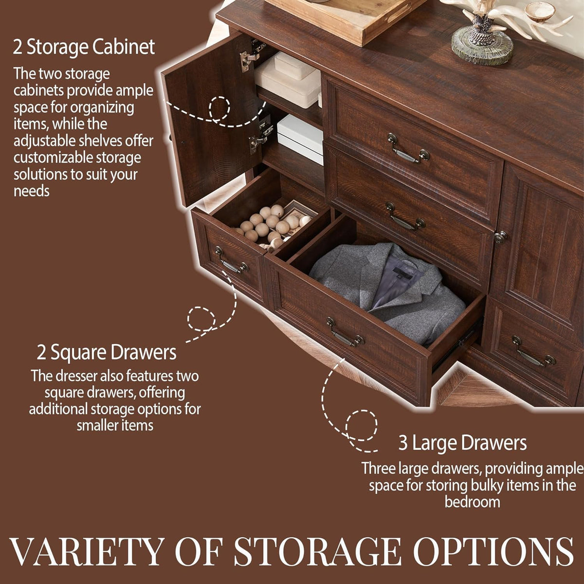 IFGET Farmhouse 5 Drawers Dresser for Bedroom, Wood Rustic Storage Organizer Closet Chest, Chest of Drawers w/Groove Barn Door&Shelf for Closet, Hallway, Living Room, Dining Room-Brown