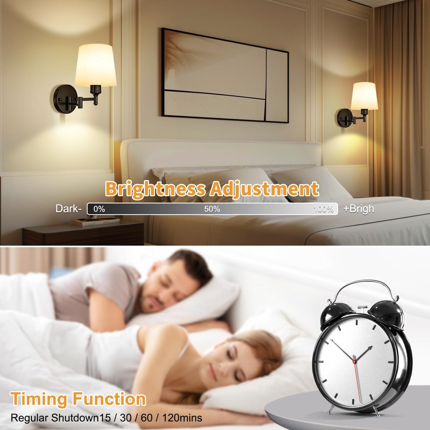 Frideko Swing Arm Rechargeable Wall Sconces Set of Two with Remote, 3 Colors Dimmable Battery Operated Wall Light, 5200mAh Wireless Wall Lamp with 4 Timer, Fabric Indoor Wall Lighting for Bedroom