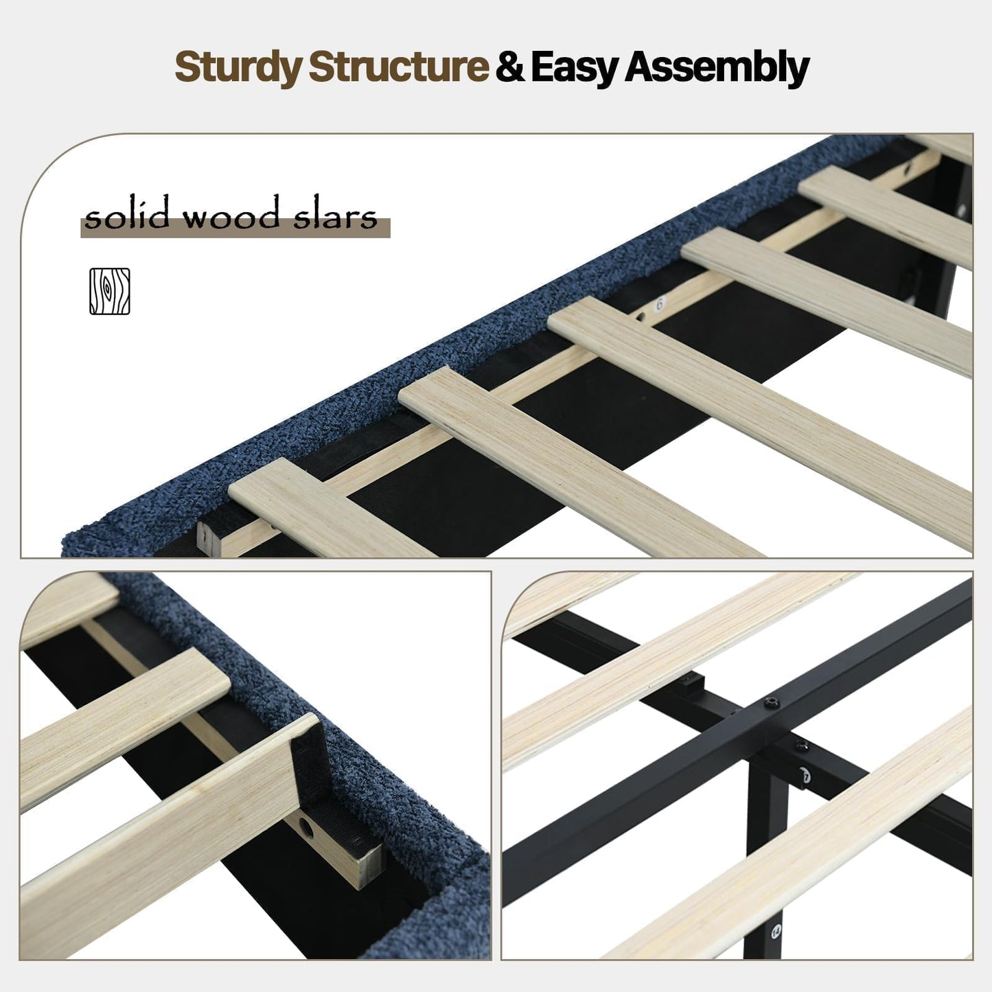 CHABUILDREARK Blue Twin Bed Frame, Upholstered Boucle Platform Bed with Headboard, Cloud Bed Frames with Soft Headboard, Wooden Slats Support, No Box Spring Needed, Easy Assembly, Navy Blue