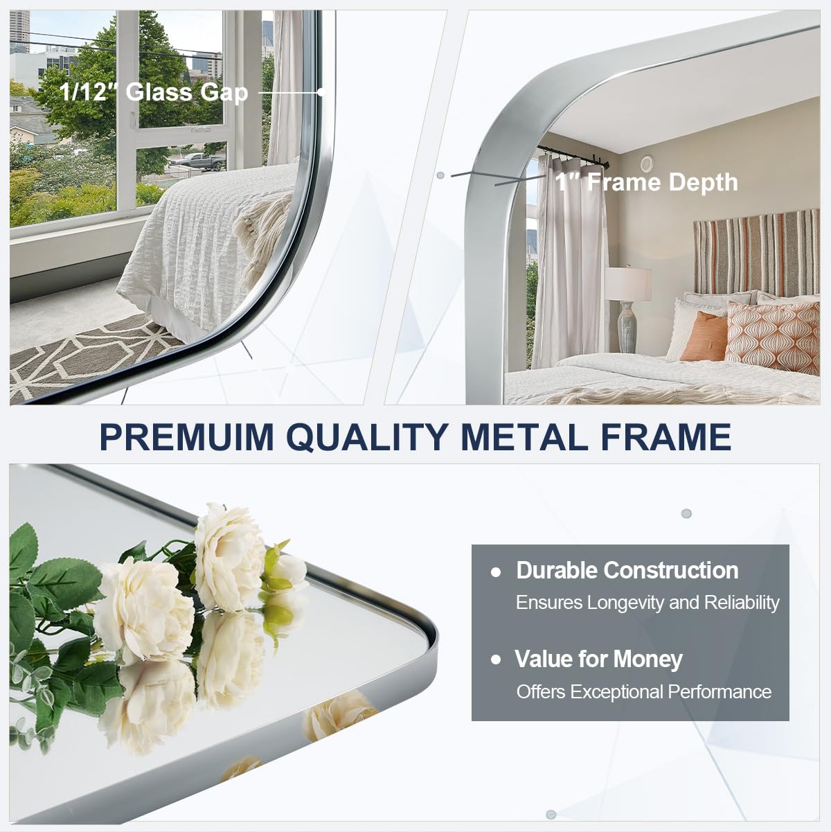 ANDY STAR Chrome Bathroom Mirror, 30x48 Inch Polished Chrome Oval Mirror for Bathroom with Stainless Steel Metal Frame, Oblong Mirror for Bathroom, Living Room, Entryway