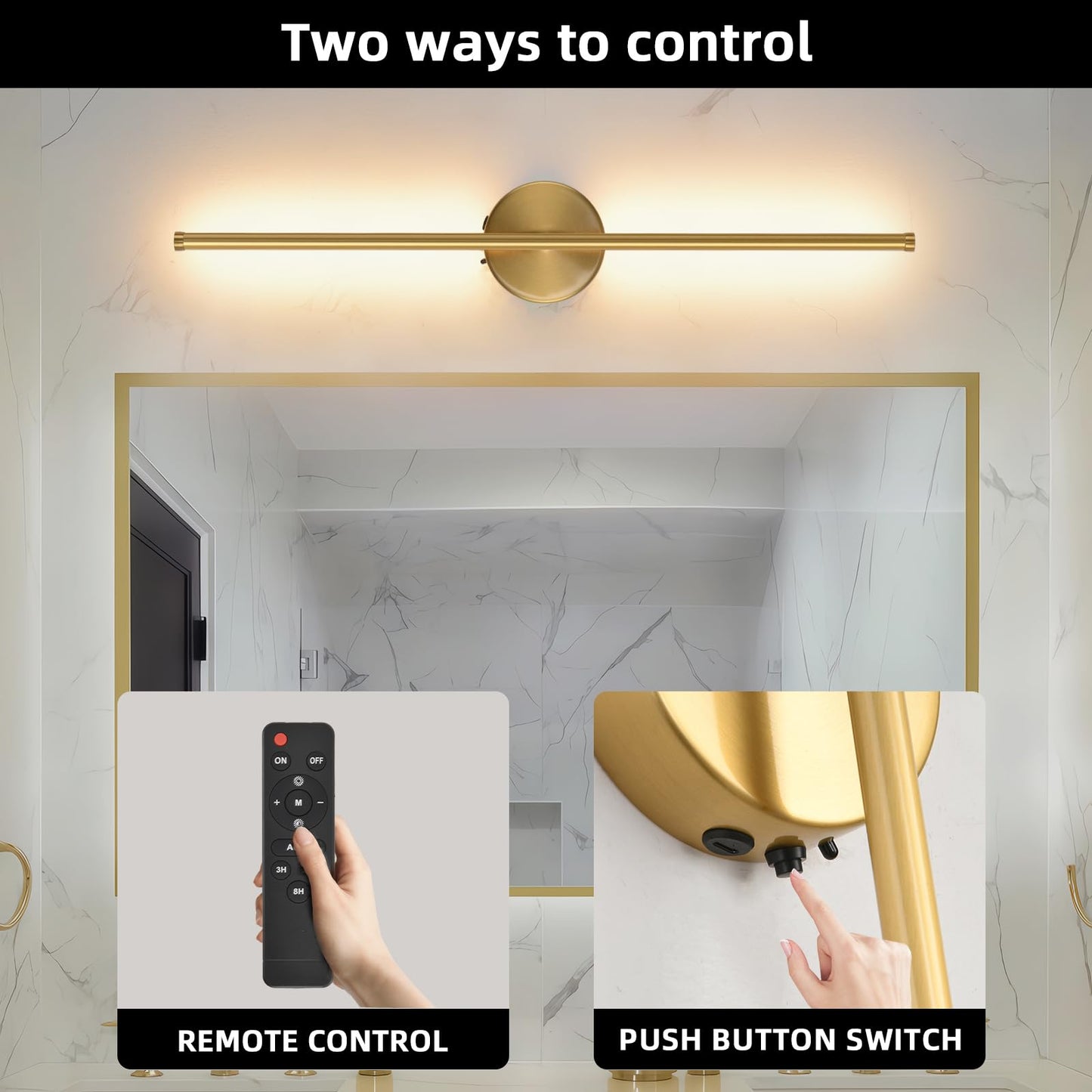 Povectolay Wall Sconces Battery Operated Set of Two, Gold LED Wireless Wall Sconce with Remote Control 350° Rotate, 27.6 Inch Dimmable USB Rechargeable Wall Lights for Living Room Bedroom Hallway