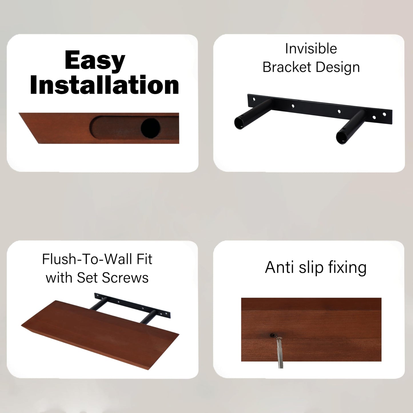 FANTERSI Floating Shelves for Wall Set of 3, Wall Shelves for Bedroom, Wood Shelves for Living Room, Bathroom, Room Decor (1, Brown)