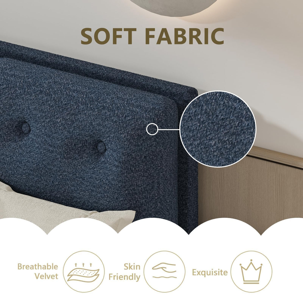 CHABUILDREARK Blue Twin Bed Frame, Upholstered Boucle Platform Bed with Headboard, Cloud Bed Frames with Soft Headboard, Wooden Slats Support, No Box Spring Needed, Easy Assembly, Navy Blue