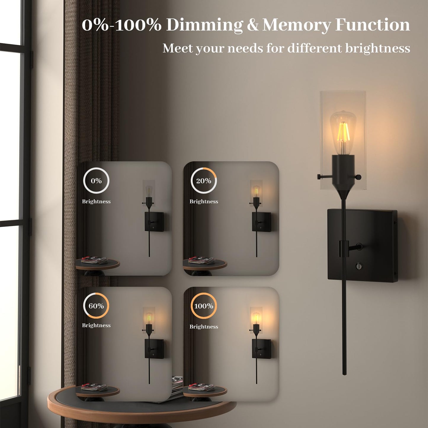 ThyFenno Battery Operated Wall Sconce with Remote Control, Dimmable Wall Lamp Set of 2 Rechargeable, Black Wireless Wall Mount Light for Living Room Bedroom Hallway Farmhouse, Bulb Included