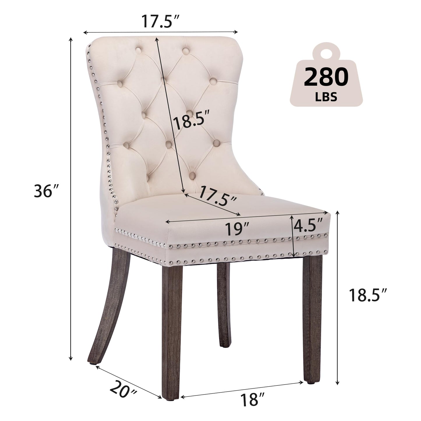 GOOLON Dining Room Chairs Set of 2, Velvet Button Tufted Dining Chairs with Rivet Trim Metal Pull Ring Wood Legs for Kitchen Restaurant Dining Room, Beige