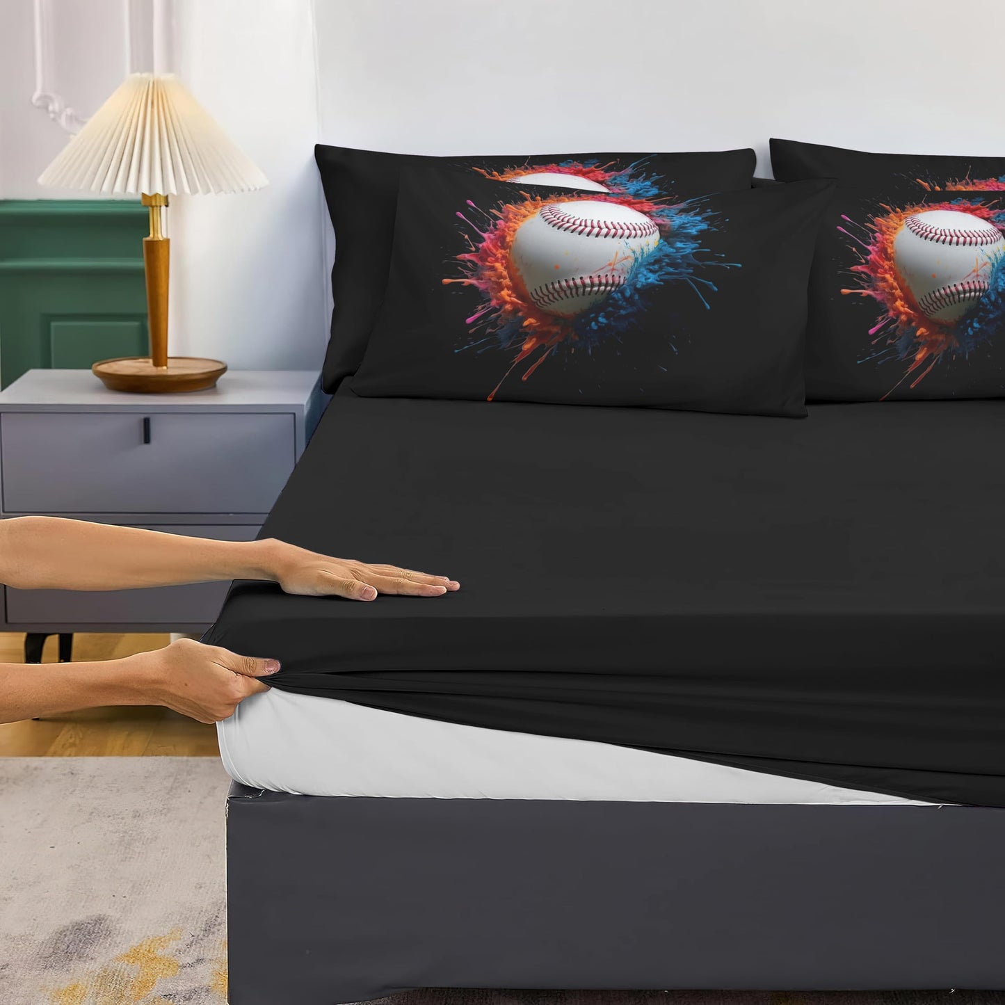 Helloosun 5PCS Baseball Comforter Set Full,Sports Bedding Sets for Boys,Full Comforter Sets for Boys,Baseball Bedding Set with Sheets