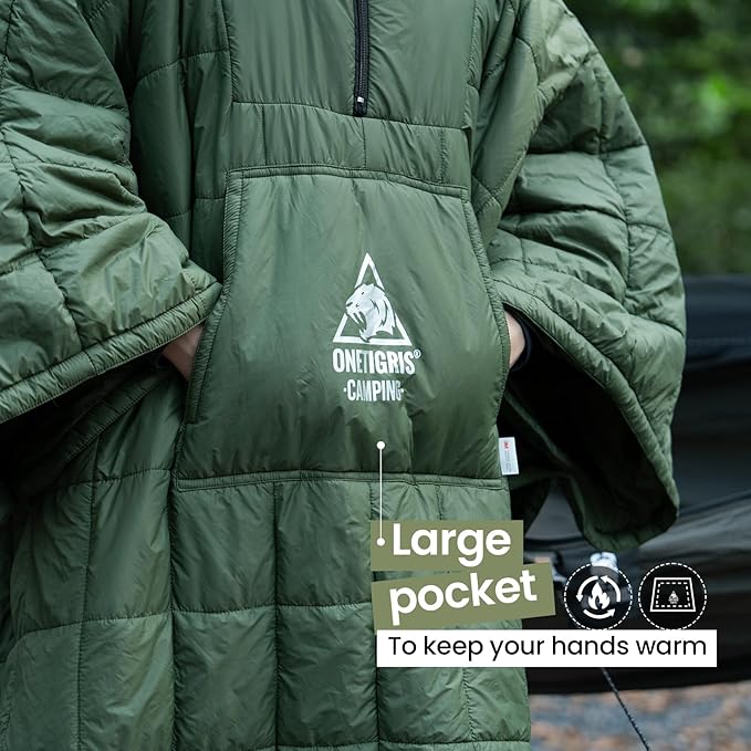 OneTigris Camping Blanket Honcho Poncho with 3M Thinsulate Insulation,2 Pack Thermarest Honcho Poncho Wearable Sleeping Bag Poncho for Camping Ultralight Water-Resisitant Warm Wearable Blanket