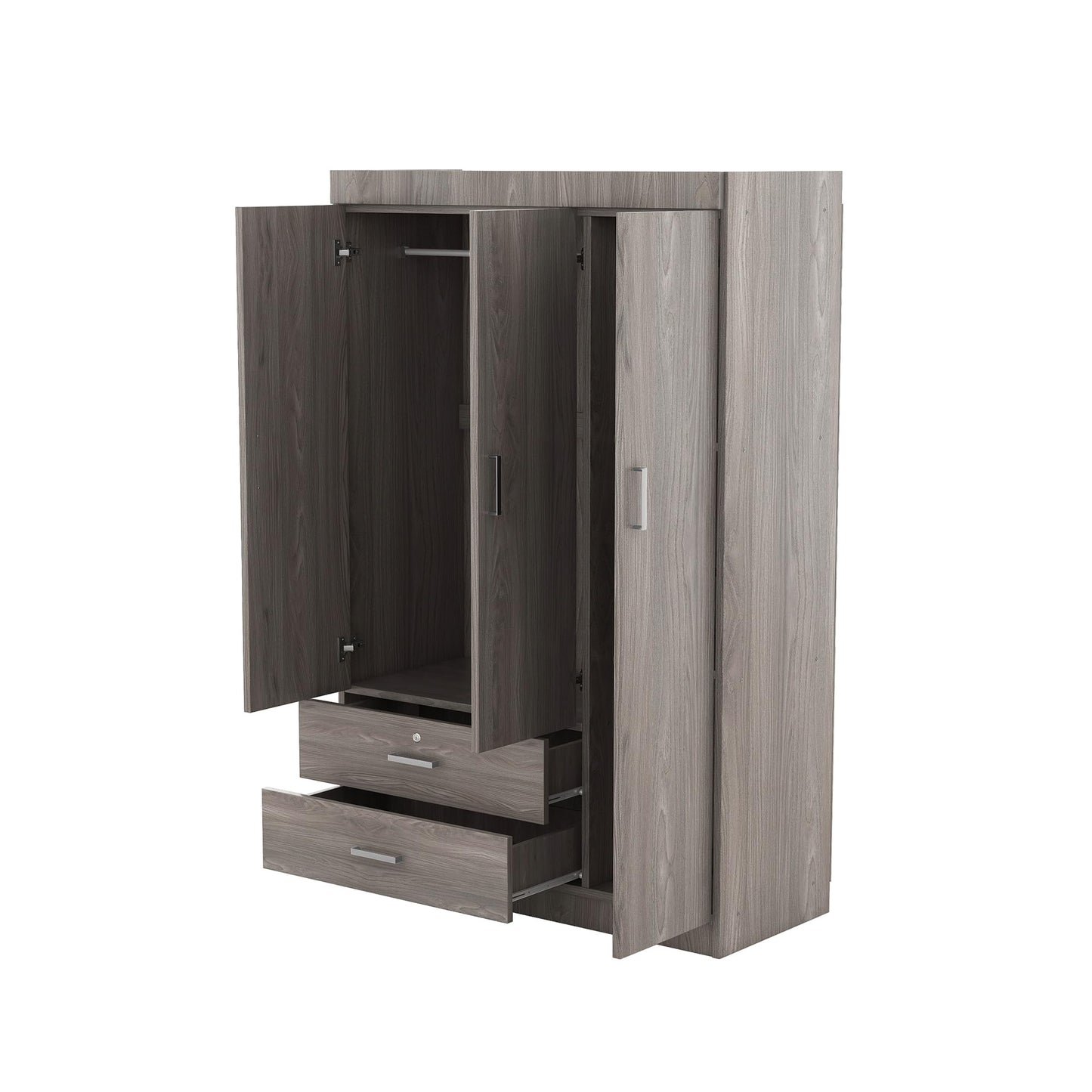 Merax 3 Door Wardrobe Cabinet Closet with Storage Drawers, Shelves and Hanging Rail for Clothes, Bedroom Organizer Funiture