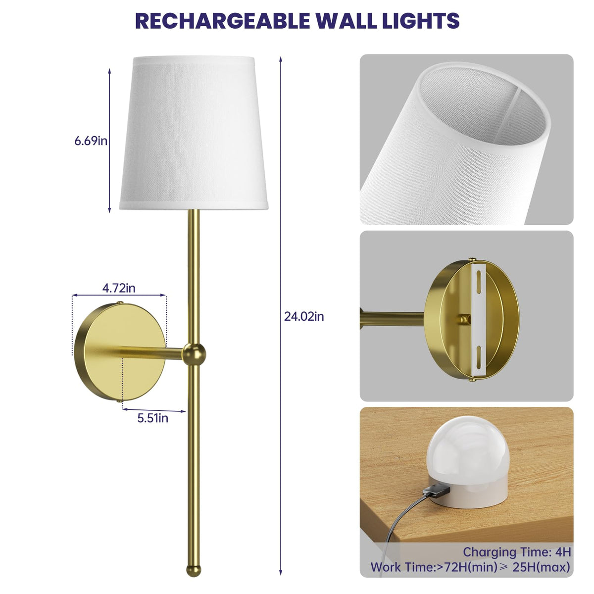 Lightbiz Battery Operated Wall Sconce Set of 2, Rechargeable Wall Lights with Remote, 15 Colors Wireless Dimmable Wall Lamp for Bedroom, Living Room, Hallway