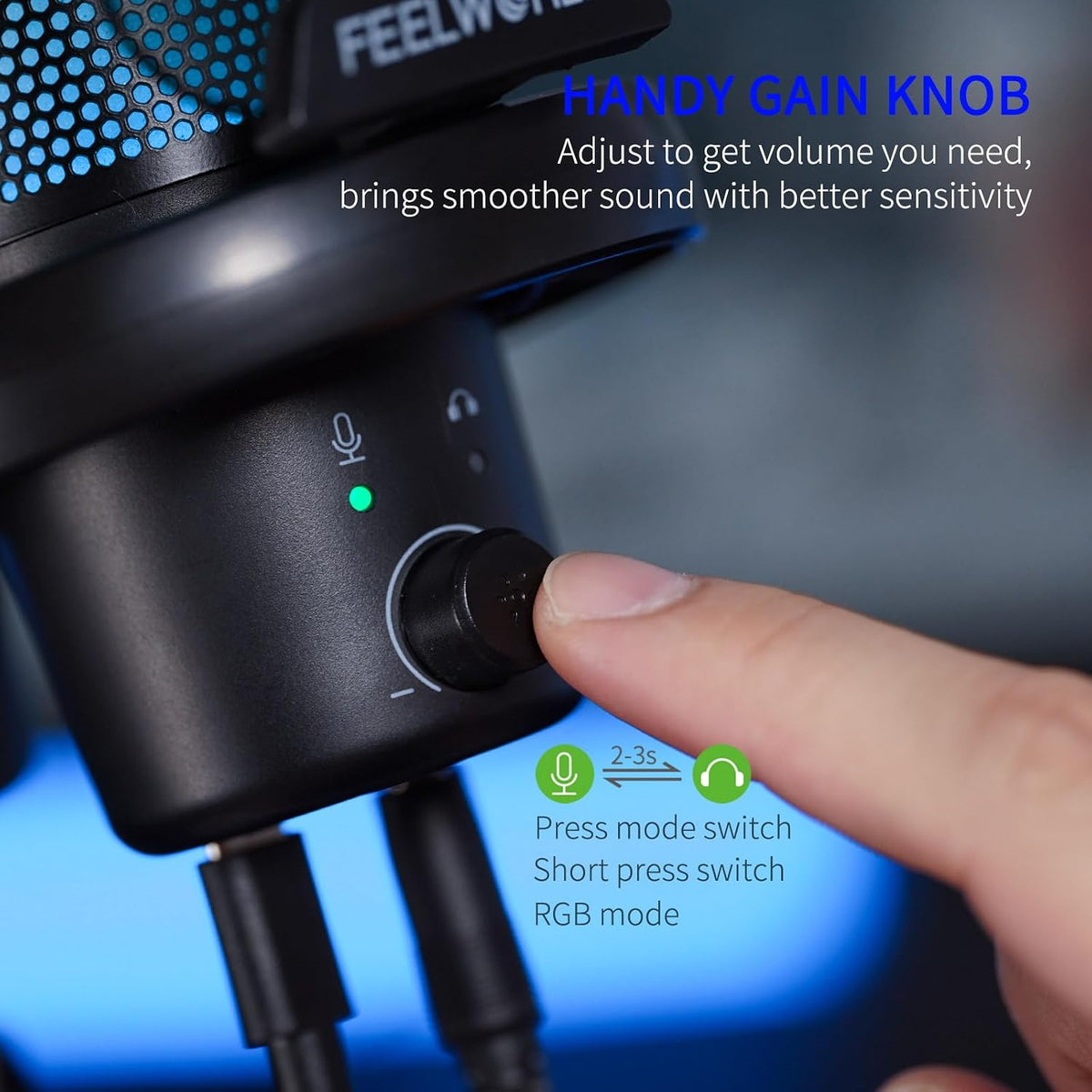 FEELWORLD VM1 Black USB Gaming Condenser Microphone for pc, Boom Arm Stand