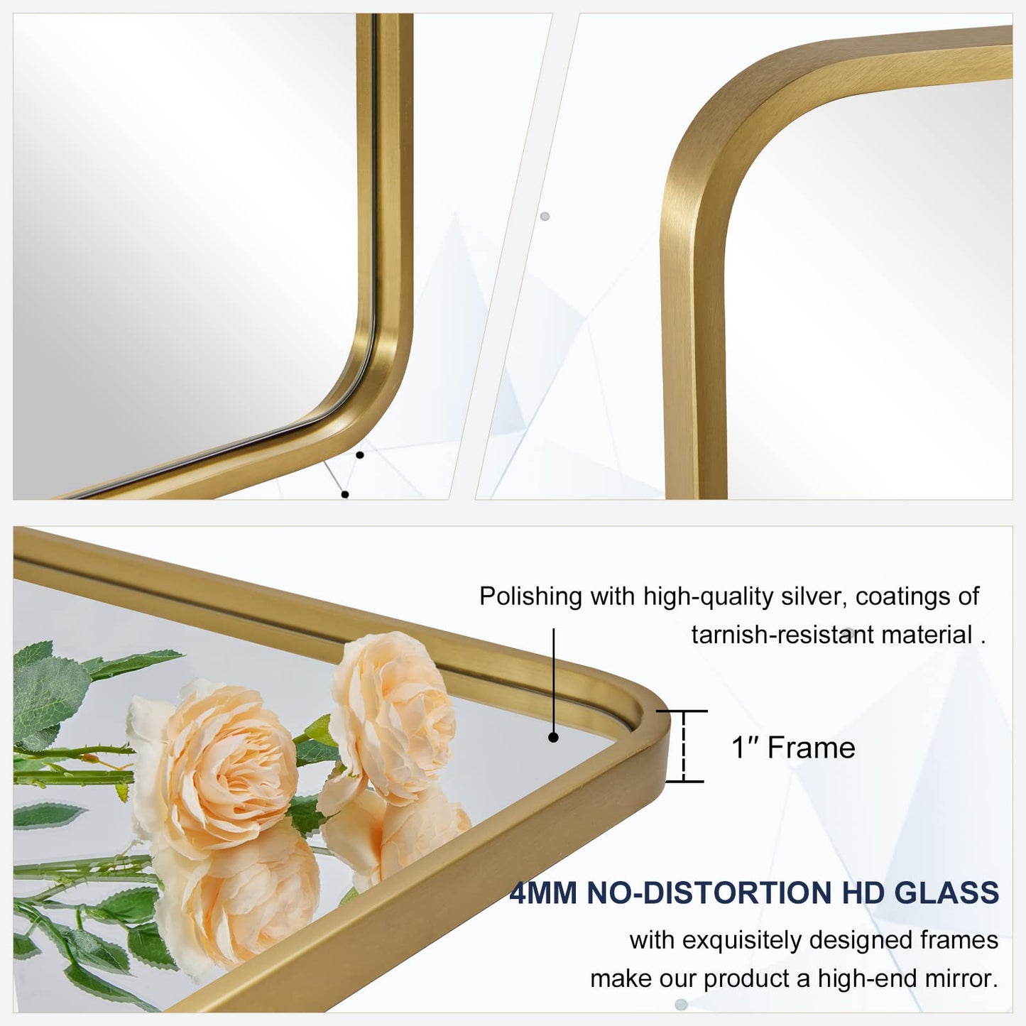 ANDY STAR Brushed Gold Mirrors for Bathroom, 24x36’’ Rounded Rectangle Mirror, Modern Brass Bathroom Vanity Mirror Non-Rusting Metal Tube Framed 1’’ Deep Wall-Mounted Mirrors Vertical/Horizontal