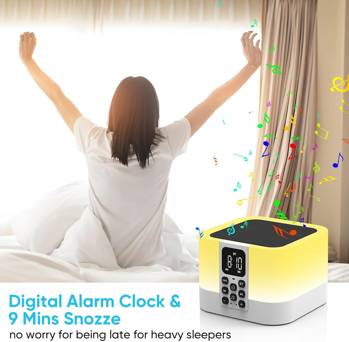 Night Light Bluetooth Speaker, Alarm Clocks for Kids, Baby Nursery Lamp