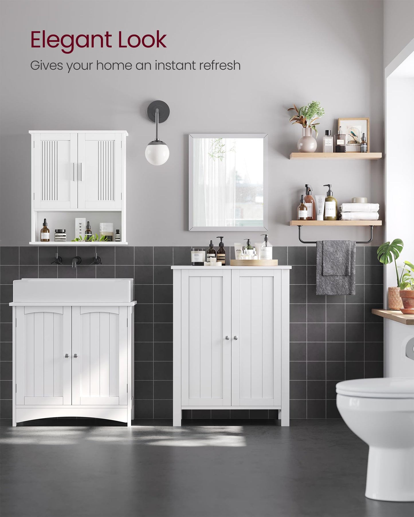 VASAGLE Bathroom Floor Storage Cabinet, Freestanding Bathroom Storage Unit with 2 Adjustable Shelves, 11.8 x 23.6 x 31.5 Inches, White UBCB60W