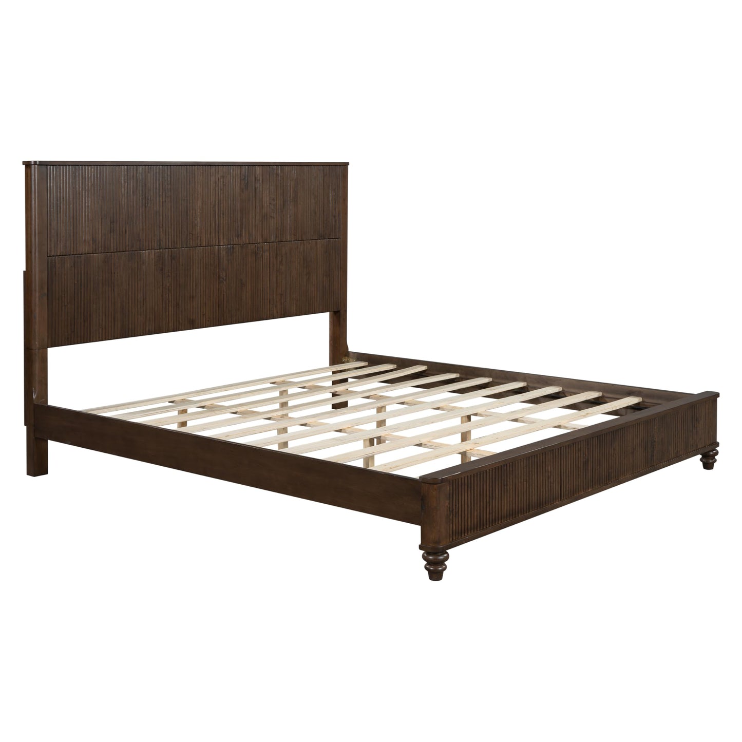 SABAITEC King Size Solid Wood Platform Bed Frame, Solid Wood Bed with 79.13" Headboard, Solid Wood Leg/No Box Spring Needed/Noise Free/Brown