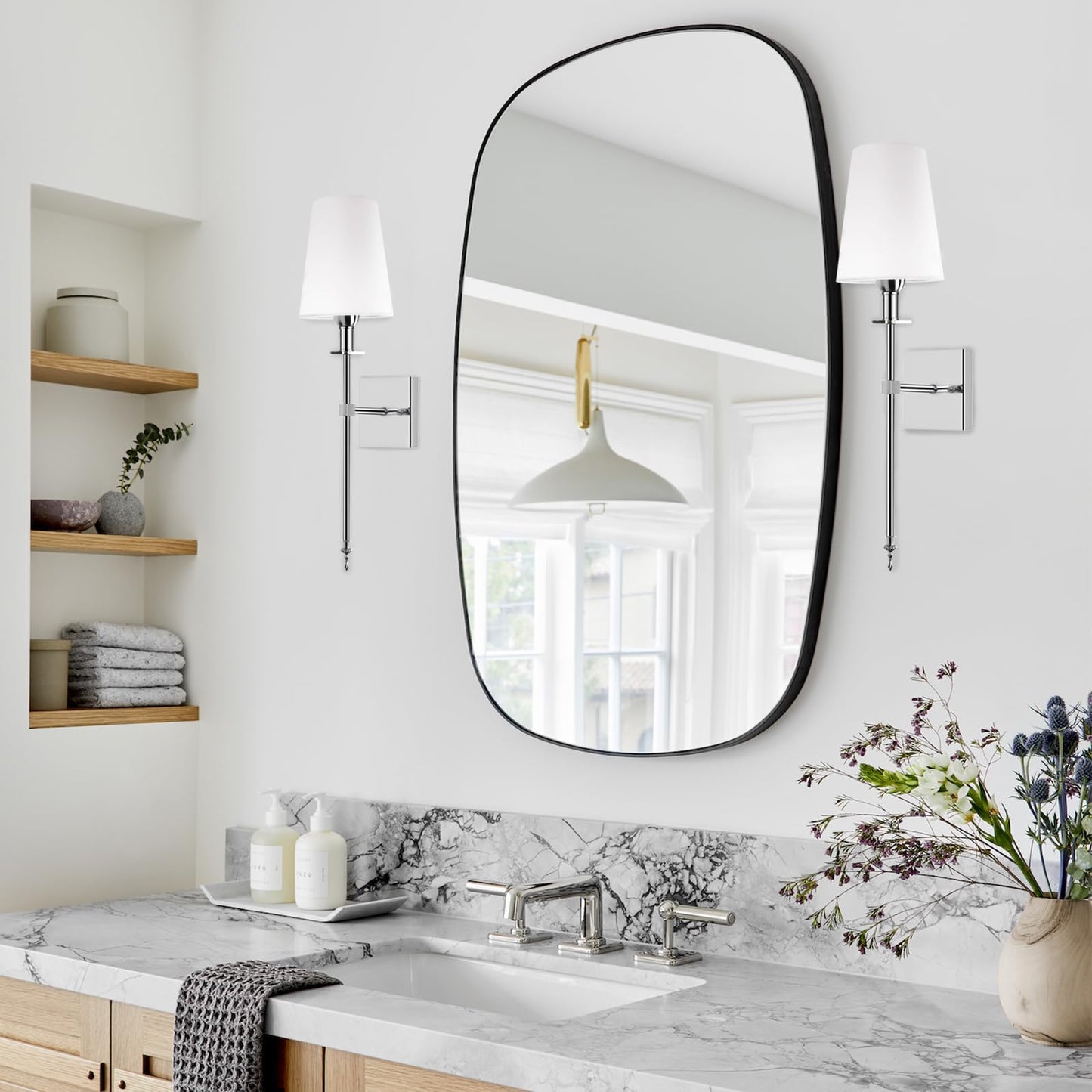 TOOTOO STAR Battery Operated Wall lamp, no hardwiring White Shade Wall lamp Set of 2 with Remote Control dimmable Bulb, Easy to Install, Suitable for Bedroom, Vanity, Bathroom, Living Room