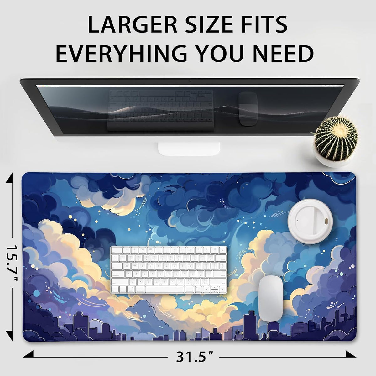 Blue Nebula Aesthetic Large Gaming Mouse Pad Desk Mat 31.5"x15.7"