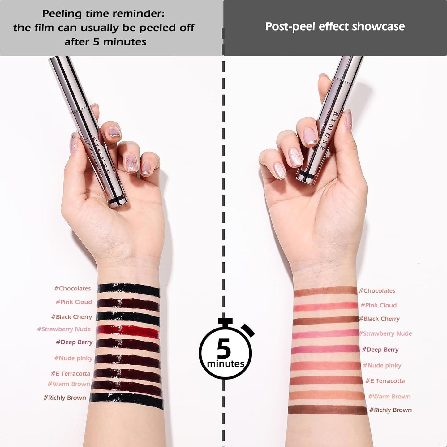 KIMUSE Peel Off Lip Liner Stain, Long Lasting Lip Tint Stain, Waterproof, Transfer-Proof, Highly Pigmented Color Lip Stain Liner, Matte Finish