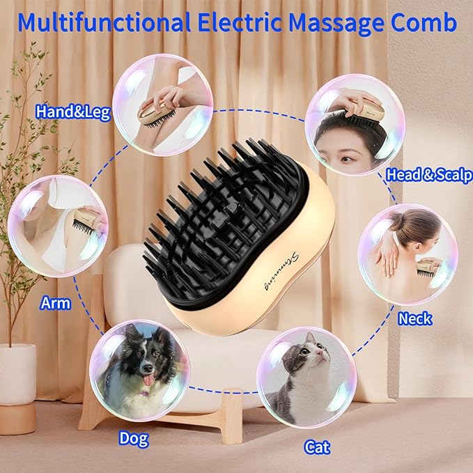 Electric Scalp Massager,Rechargeable IPX7 Waterproof Head Massager with 2 Speed Vibration and 56 Nodes,Small Portable Cordless Head Scratcher,Gifts for Women,Men