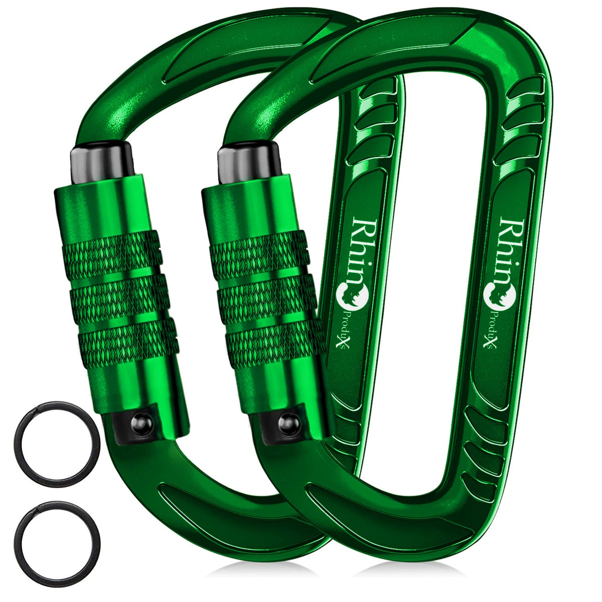 RHINO Produxs 2PCS of 12kN (2697 lbs) Heavy Duty Lightweight Auto Locking Carabiner Clips, for Securing Pets, Outdoor, Camping, Hiking, Hammock, Gym, Twistlock Smart Locking Carabiners for Dog Leash