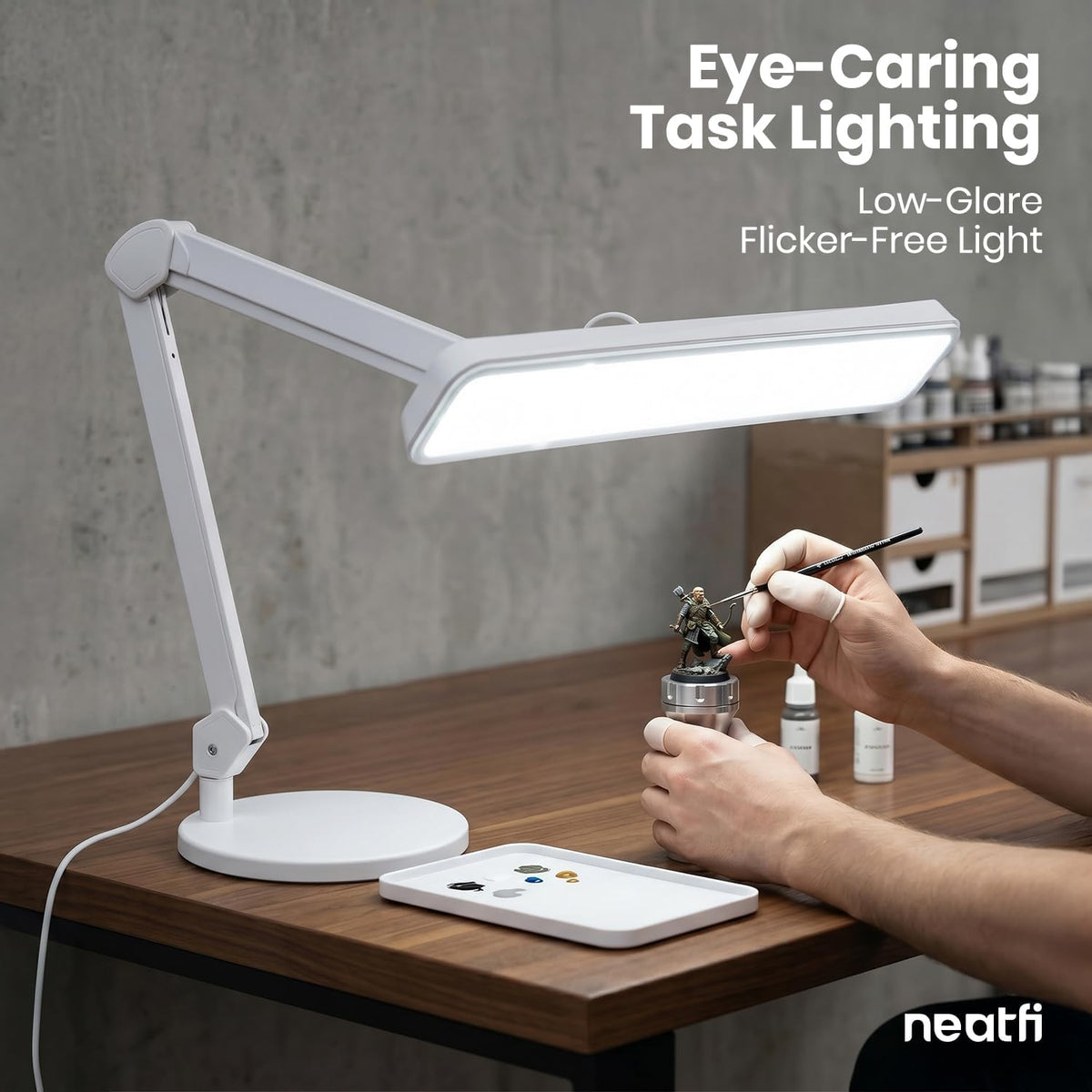 Neatfi XL 2,500 Lumens 30W LED Task Lamp with Base | 324 SMD LEDs | CCT | 5 Light Modes | 3000K–6000K | Dimmable | Adjustable Arm with Clamp | Desk Light for Home (White-2, 22-Inch Wide Shade)