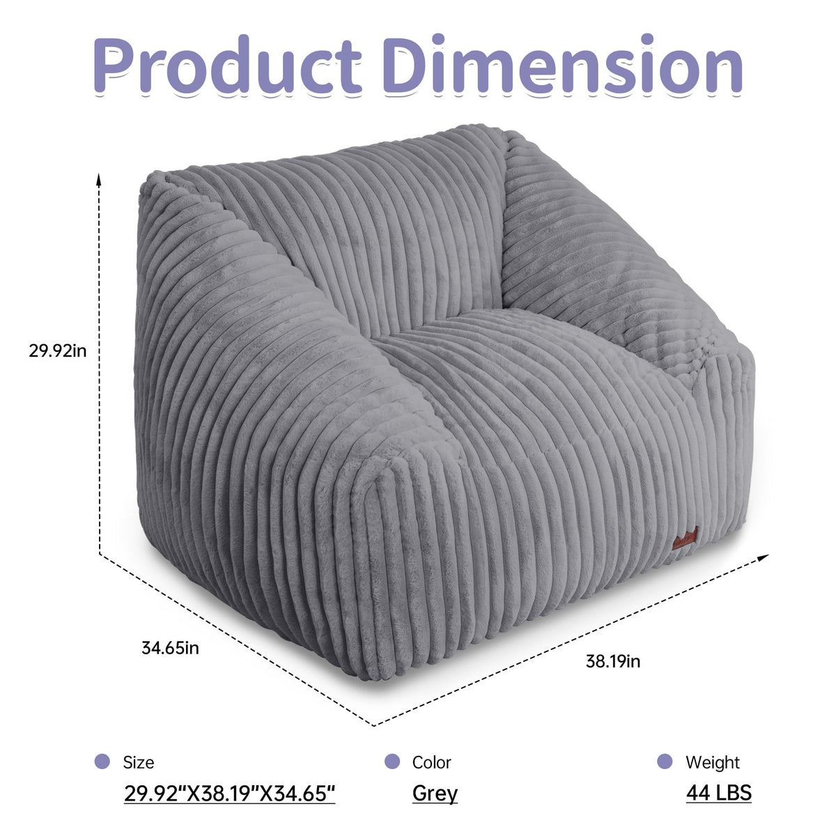 HABUTWAY Bean Bag Chair, Giant Bean Bag Chairs for Adults and Kids, Bean Bag Sofa, Lazy Floor Sofa, Faux Fur Beanbag Chair with Armrests for Living Room Bedroom (Grey)
