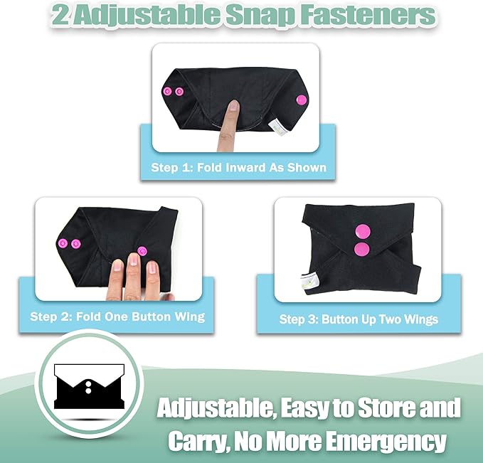 wegreeco Reusable Menstrual Pads - Reusable Sanitary Pads | Reusable Panty Liners | Soft Cloth Menstrual Pads - 6 Pack with 1 Cloth Mini Wet Bag (Large, Black)