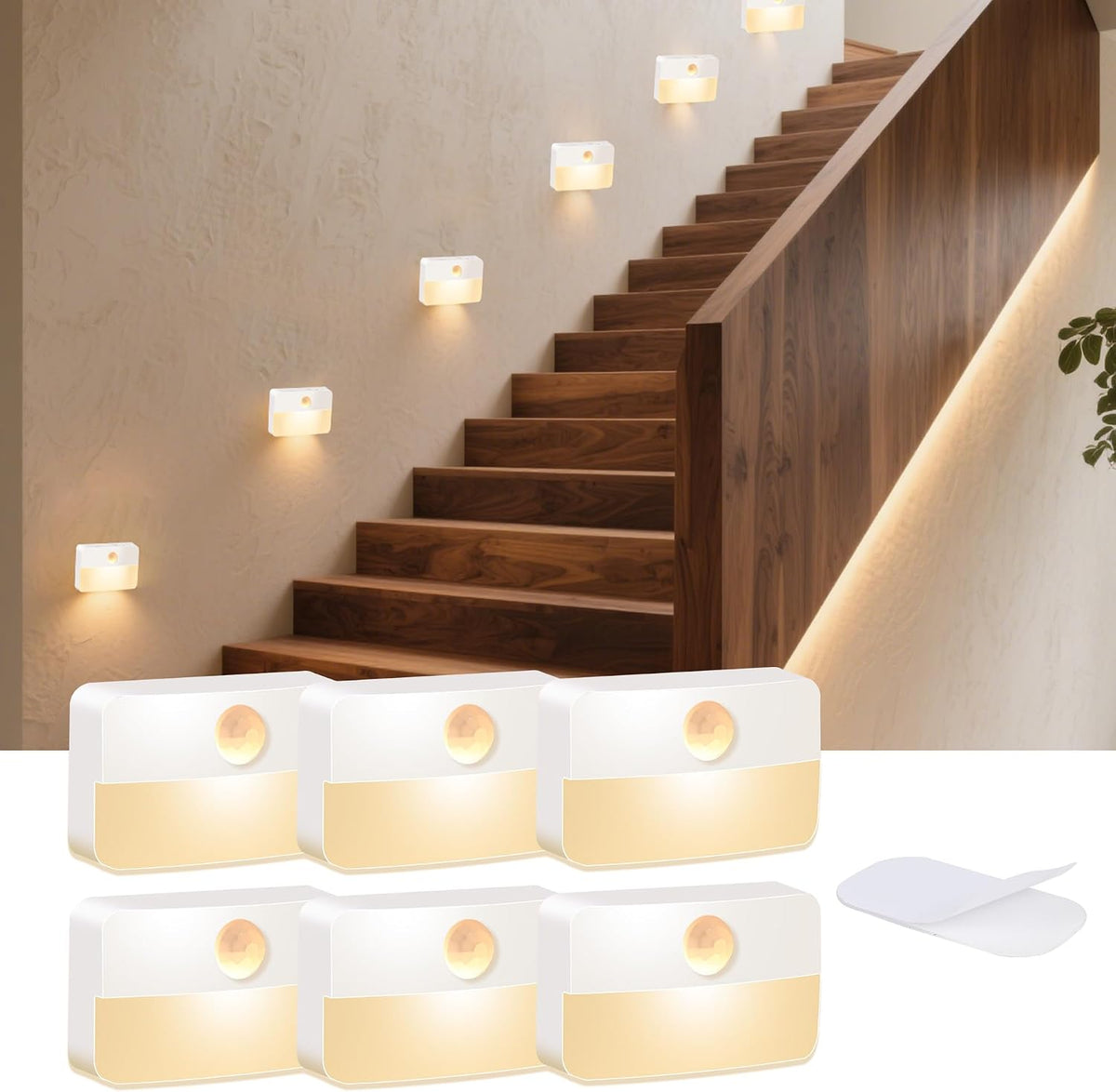 Motion Sensor Night Lights Indoor: Battery Operated Stair Lights 6 Pack