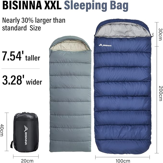 BISINNA XXL Sleeping Bag(90.55"x39.37") for Big and Tall Adults,3-4 Seasons Plus Size Warm and Comfortable Waterproof Lightweight Sleeping Bag Great for Camping Backpacking Hiking Indoor & Outdoor