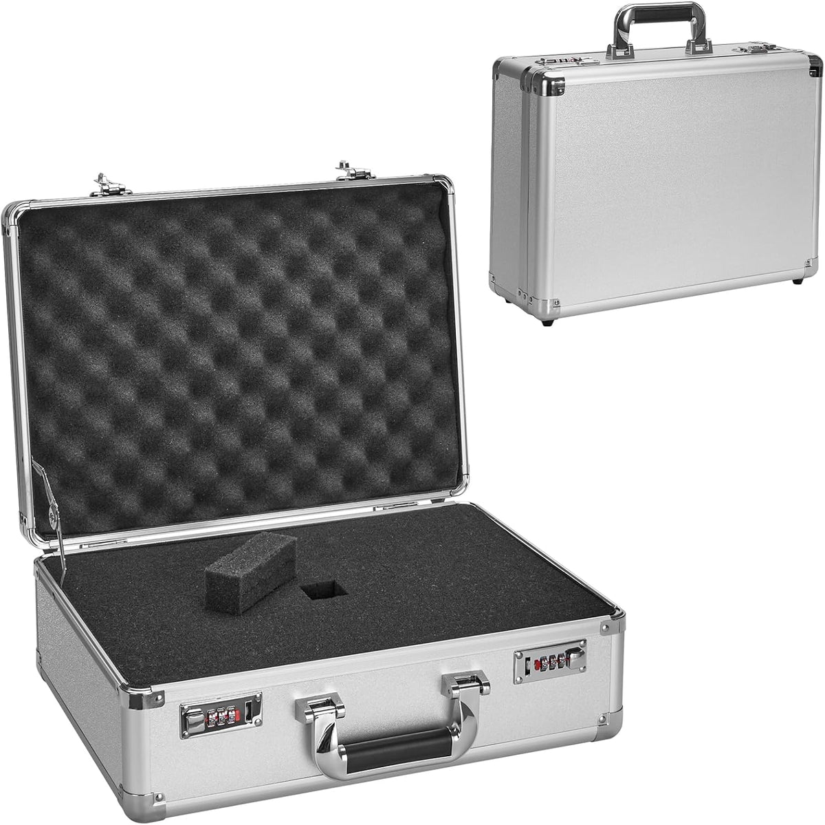 Combination Lock Box - Locking Storage Case with Customizable Foam, 18.9" Portable Lockable Case for Personal Items, Valuables, Documents, Briefcase for Jewelry, Cash, Medications, Silver