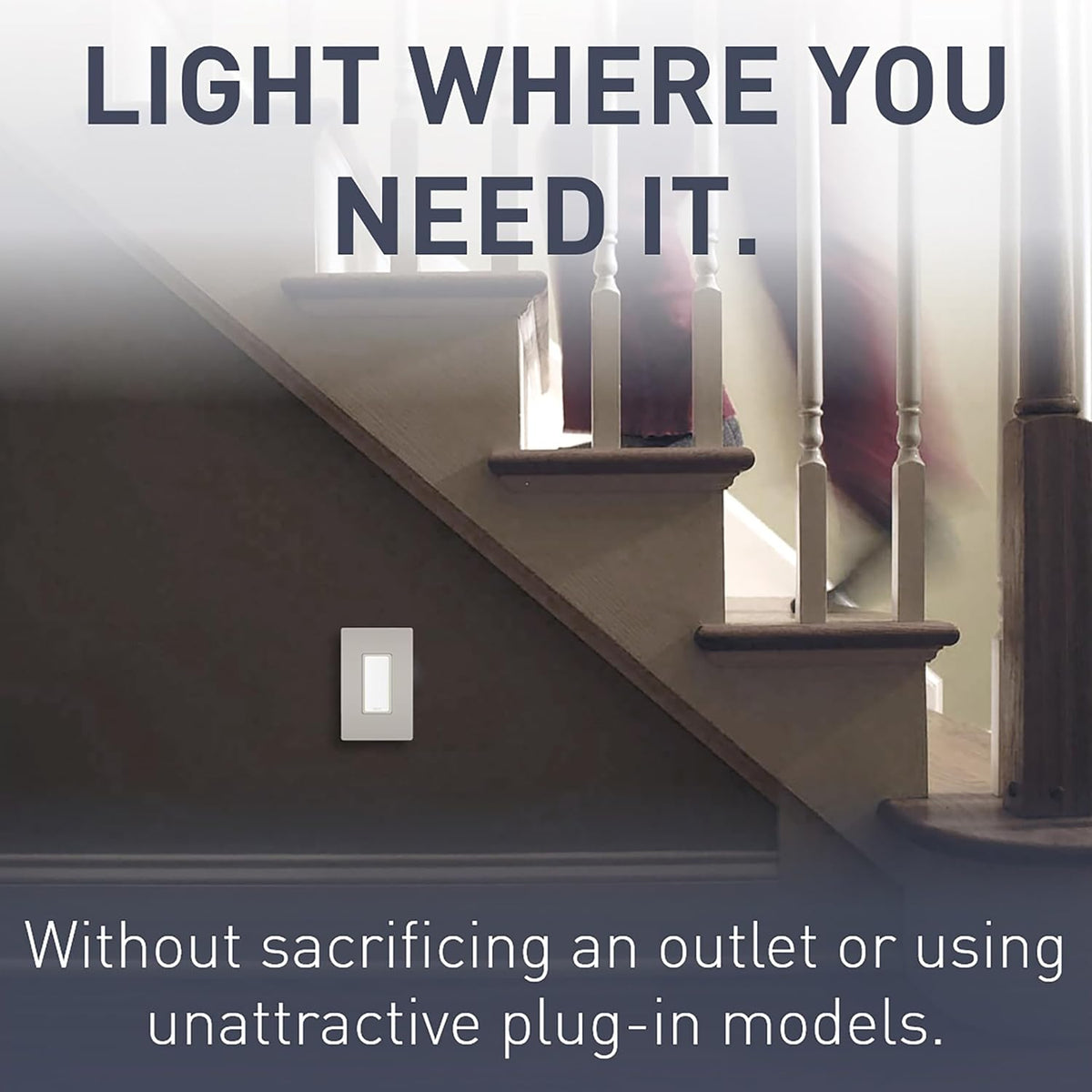 Pass & Seymour LED Adjustable Night Light Outlet | Tamper-Resistant | Five Light Levels | Auto Light Sensor | White | Pack of 6