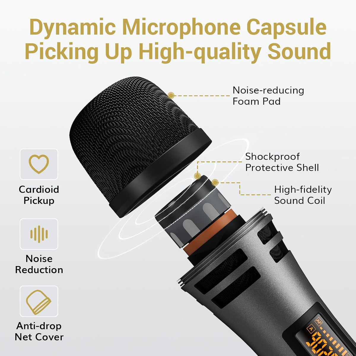 TONOR Wireless Microphones, 4 UHF Karaoke Microphone System, Microfonos Inalambricos with Rechargeable Receiver, Cordless Dynamic Mics Set for Singing, Wedding, Party, 60 m/200ft TW361, 4 Mics Grey