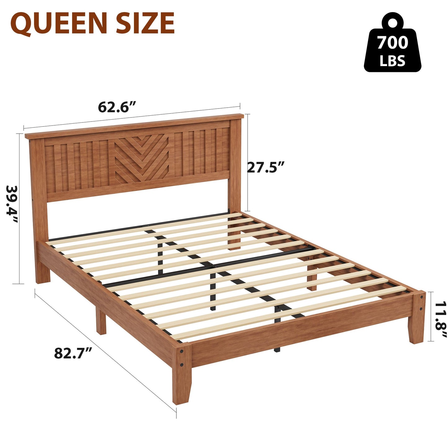 SLEKVERSA Wooden Platform Bed Frame with Headboard, Queen Size Mattress Foundation with Wooden Slat Support, No Box Spring Needed, Easy Assembly, Light Brown