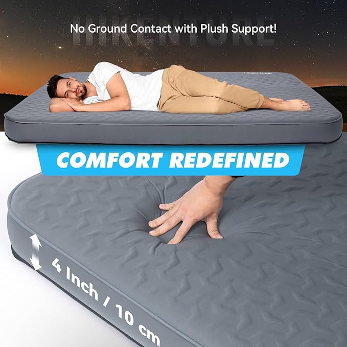 Hikenture 4" Thick Self Inflating Sleeping Pad, Ultralight Foam Camping Mattress 2 Person, 9.5 R-Value Insulated Sleeping Mat with Pump Sack, Portable Double Camping Pad for Tent, Car, Truck