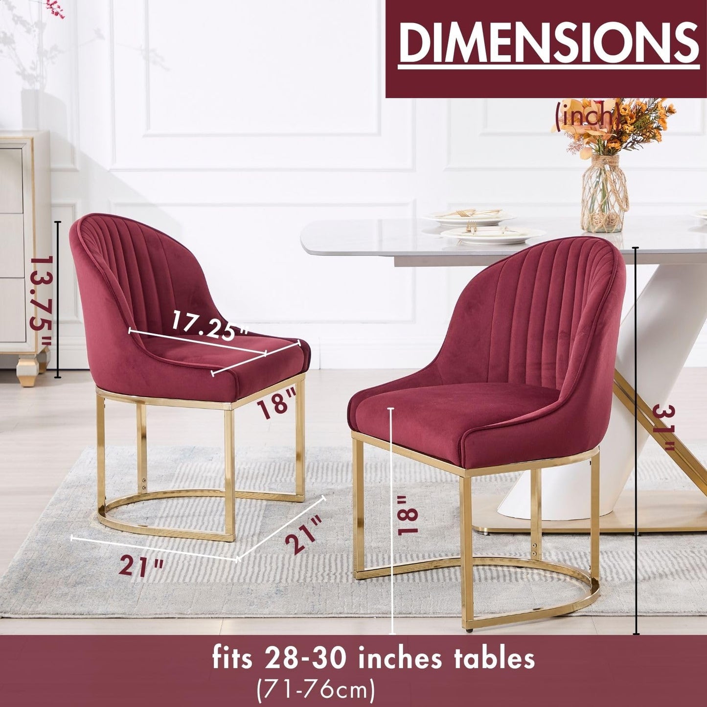 Hyfirm Wine Red Modern Dining Room Chairs Set of 4, Upholstered Kitchen Chairs with Gold Chrome Metal Legs, Round Back, Velvet Accent Stools for Kitchen & Dining Room