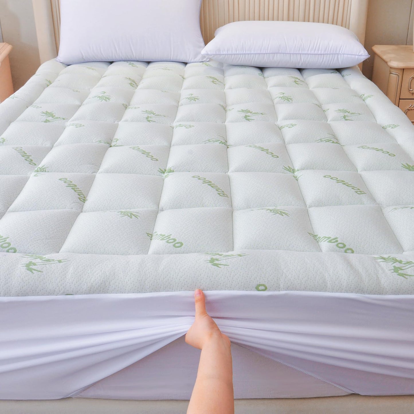 Bioeartha Mattress Topper King Size - Viscose Made from Bamboo Cooling Pillow Top Mattress Pad for Back Pain Relief - Breathable Mattress Protector Deep Pocket Mattress Cover Fits 8-21 Inch