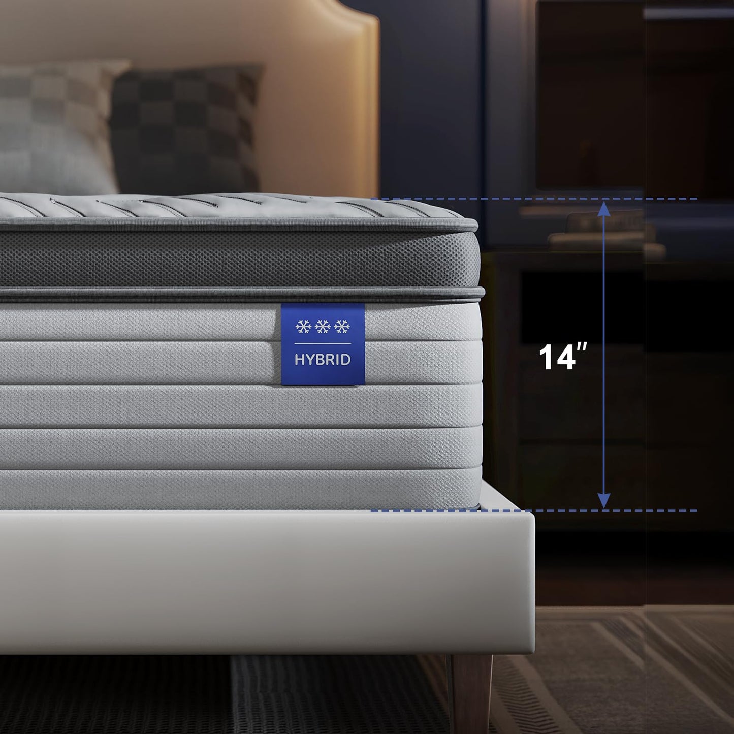 JUSTROOMY King Mattress 14 Inch Hybrid Mattress with Gel Memory Foam, Cooling Ice Silk Top, Firm Mattress in a Box, Back Pain Relief, Individual Pocket Spring-Extra Edge Support, 76*80", US Assembly