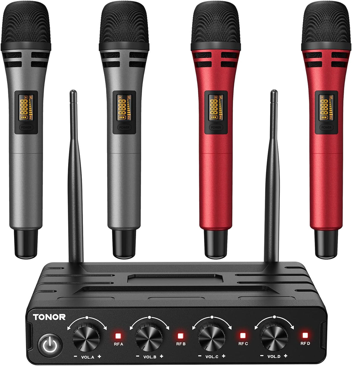 TONOR Wireless Microphones System, Handheld Microfono Inalambrico, Red