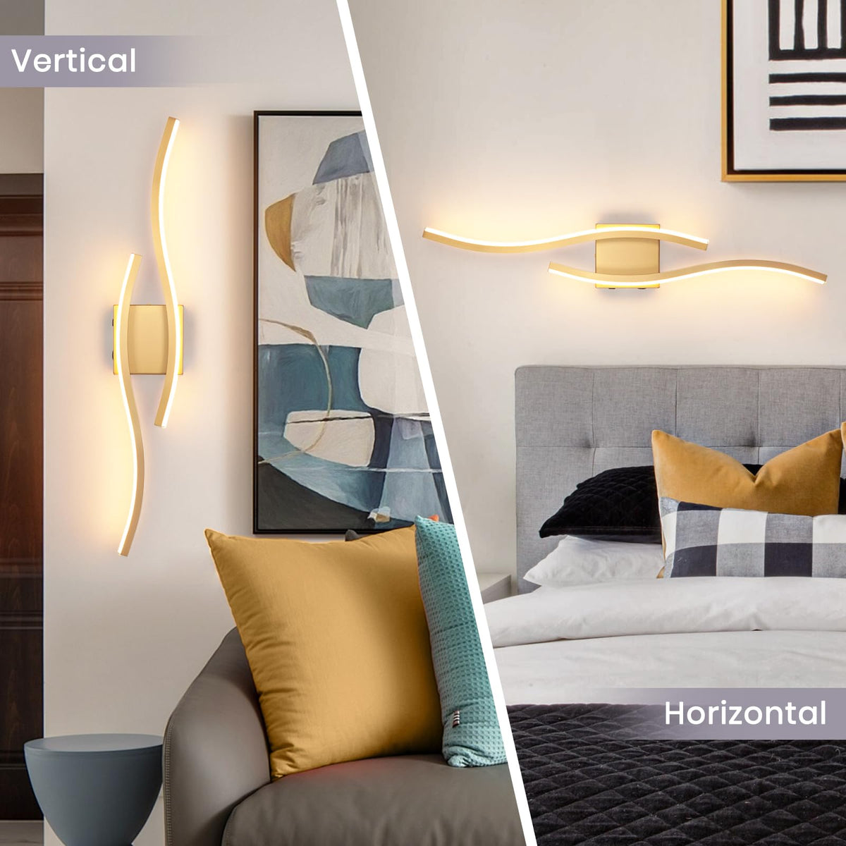 EIDEARAY Modern LED Wall Sconce Set of Two, Battery Powered Wall Sconces Set of 2 with Timer, Gold Wall Light with Remote, LED Wall Lamp Indoor not Hardwired for Bathroom Living Room Bedroom Corridor