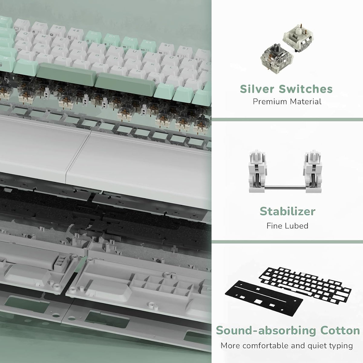 RK ROYAL KLUDGE S70 Ergonomic Split Keyboard, Linear Switch White
