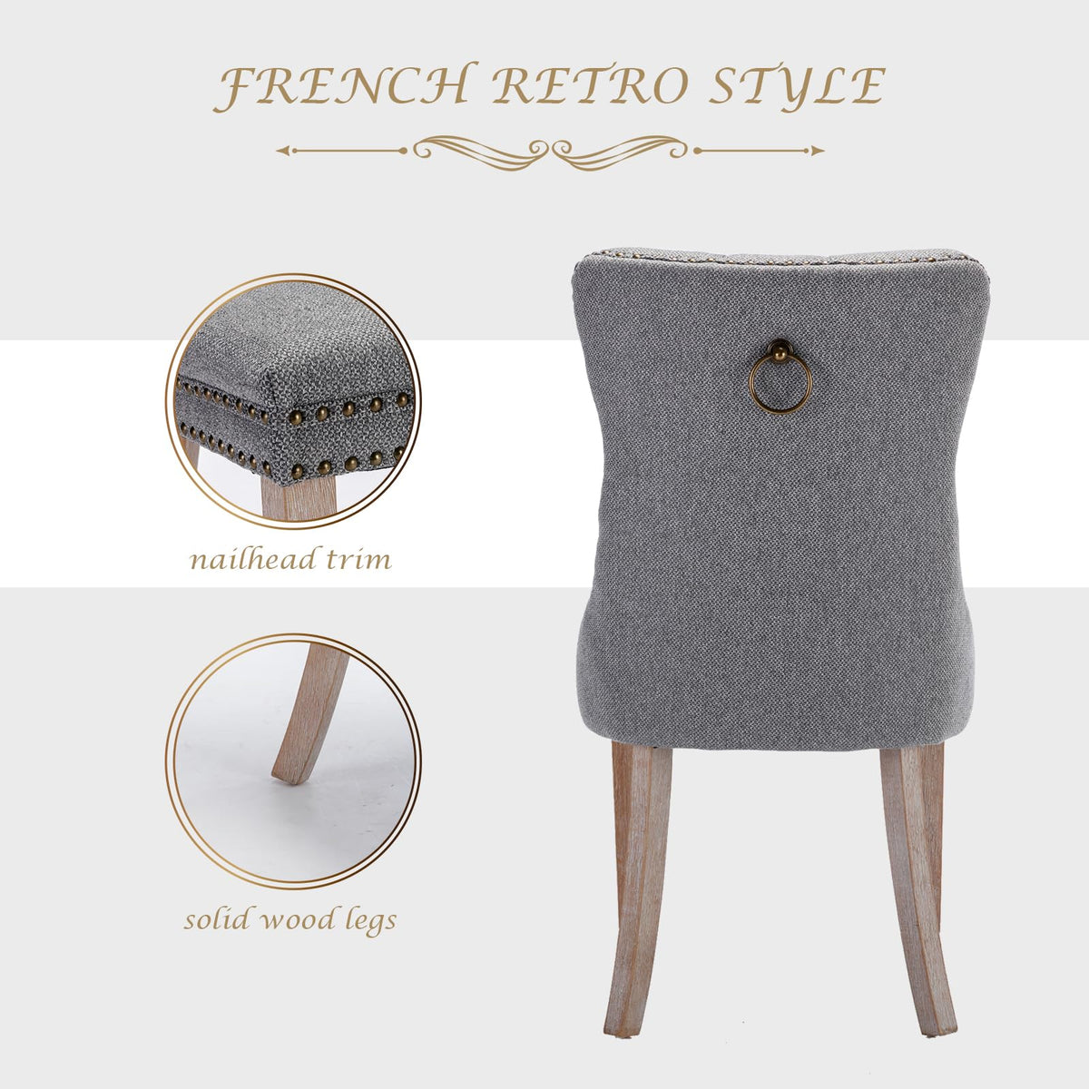 LKTART Upholstered Dining Chairs Set of 4 with Button Tufted, Linen Chair with Solid Wood Legs for Dining Room, Living Room, Bedroom, Kitchen Grey