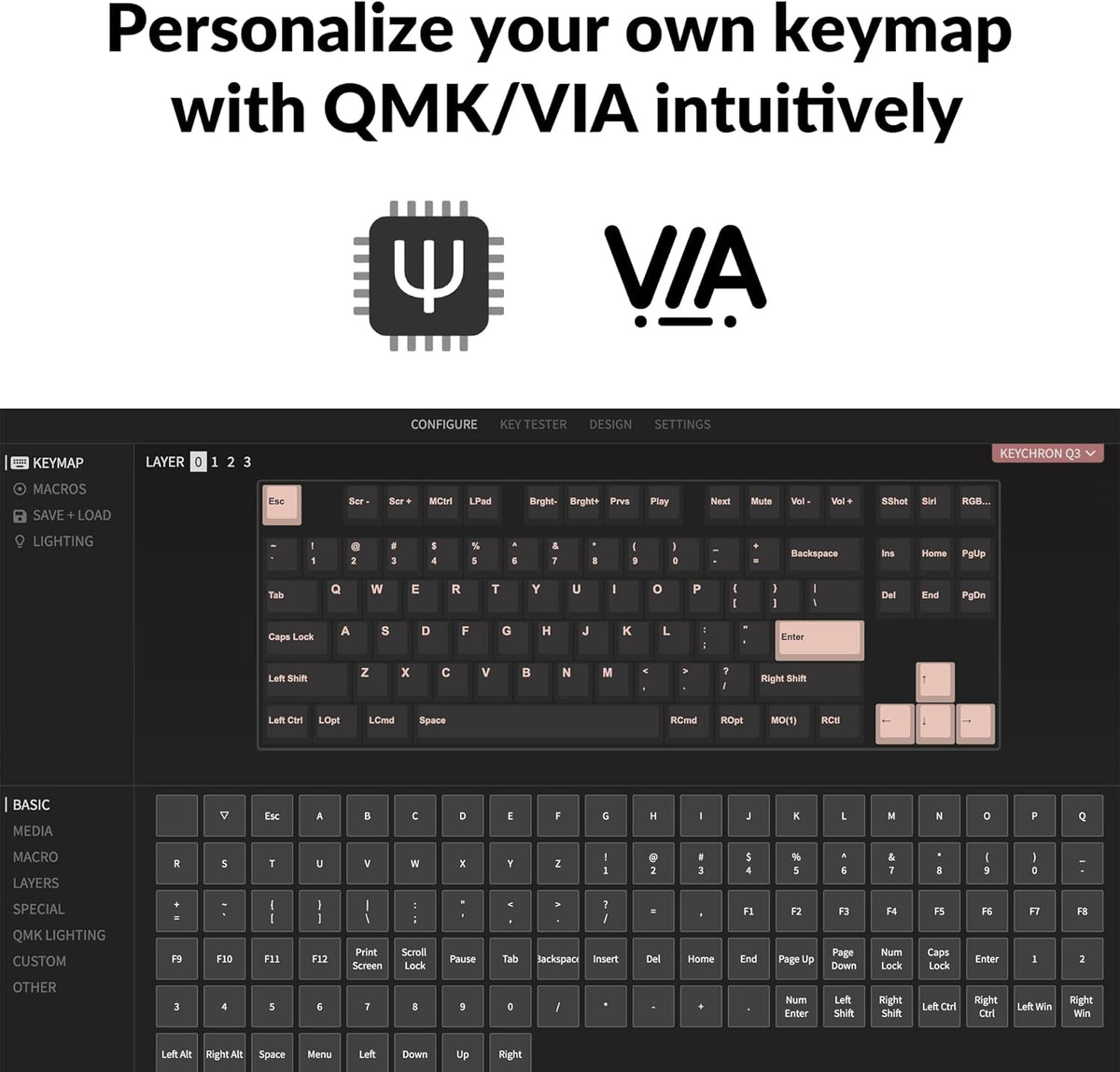 Keychron Q3 QMK/VIA Wired Custom Mechanical Keyboard, Full Aluminum TKL Layout, Programmable Macro with Hot-swappable Gateron G Pro Brown Switch, Compatible with Mac Windows Linux (Blue)