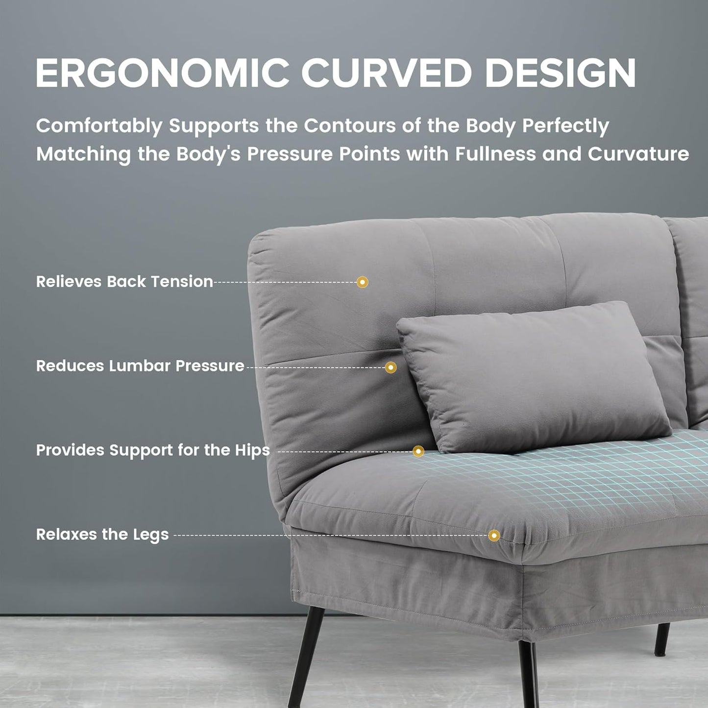 COMHOMA Convertible Sofa Bed,68″Fabric Couch with Adjustable Backrest,Loveseat Recliner Sleeper Living Room Furniture futon Set (Grey)