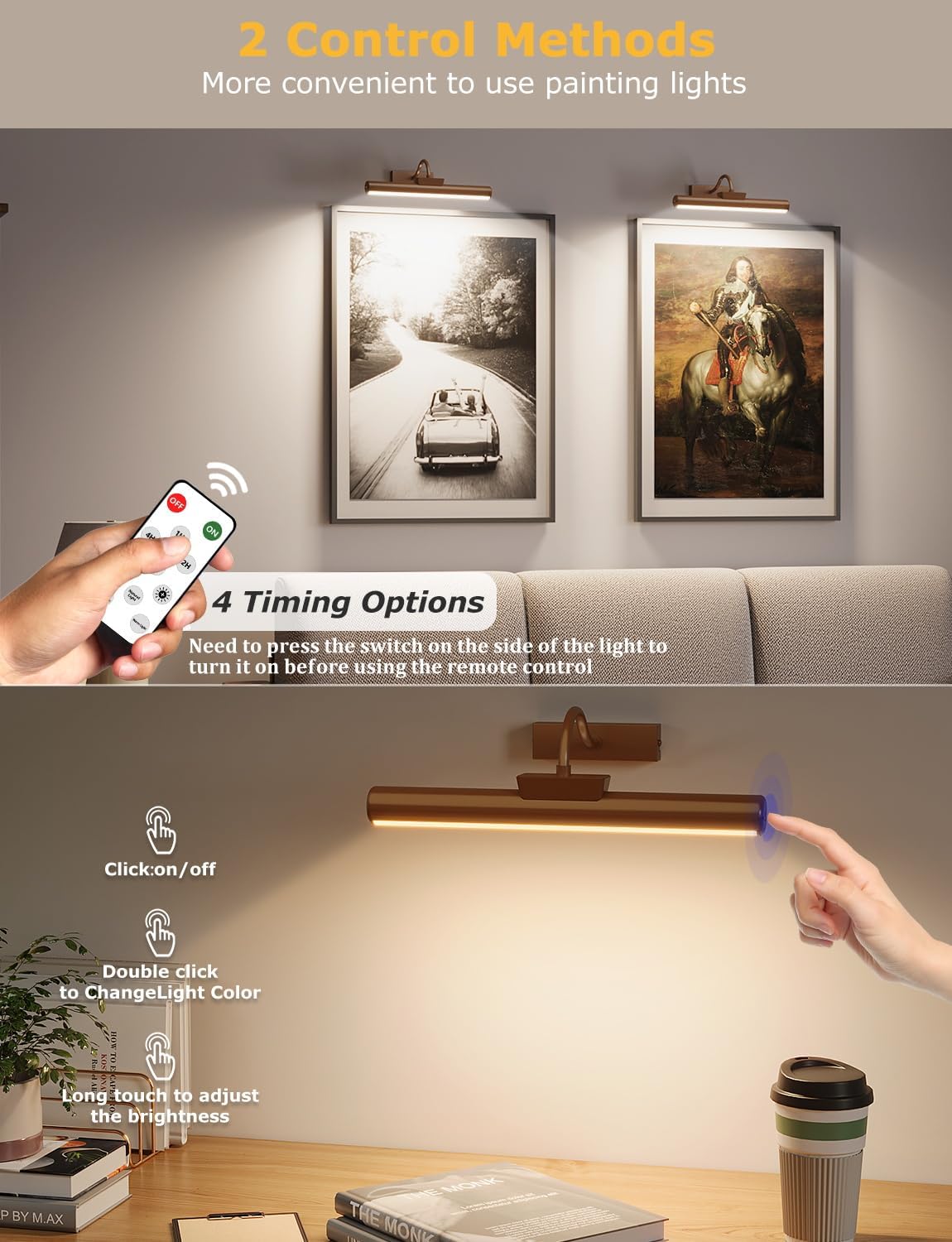 13" Wireless Picture Lights for Wall, Rechargeable Art Light, 2Pack Bronze
