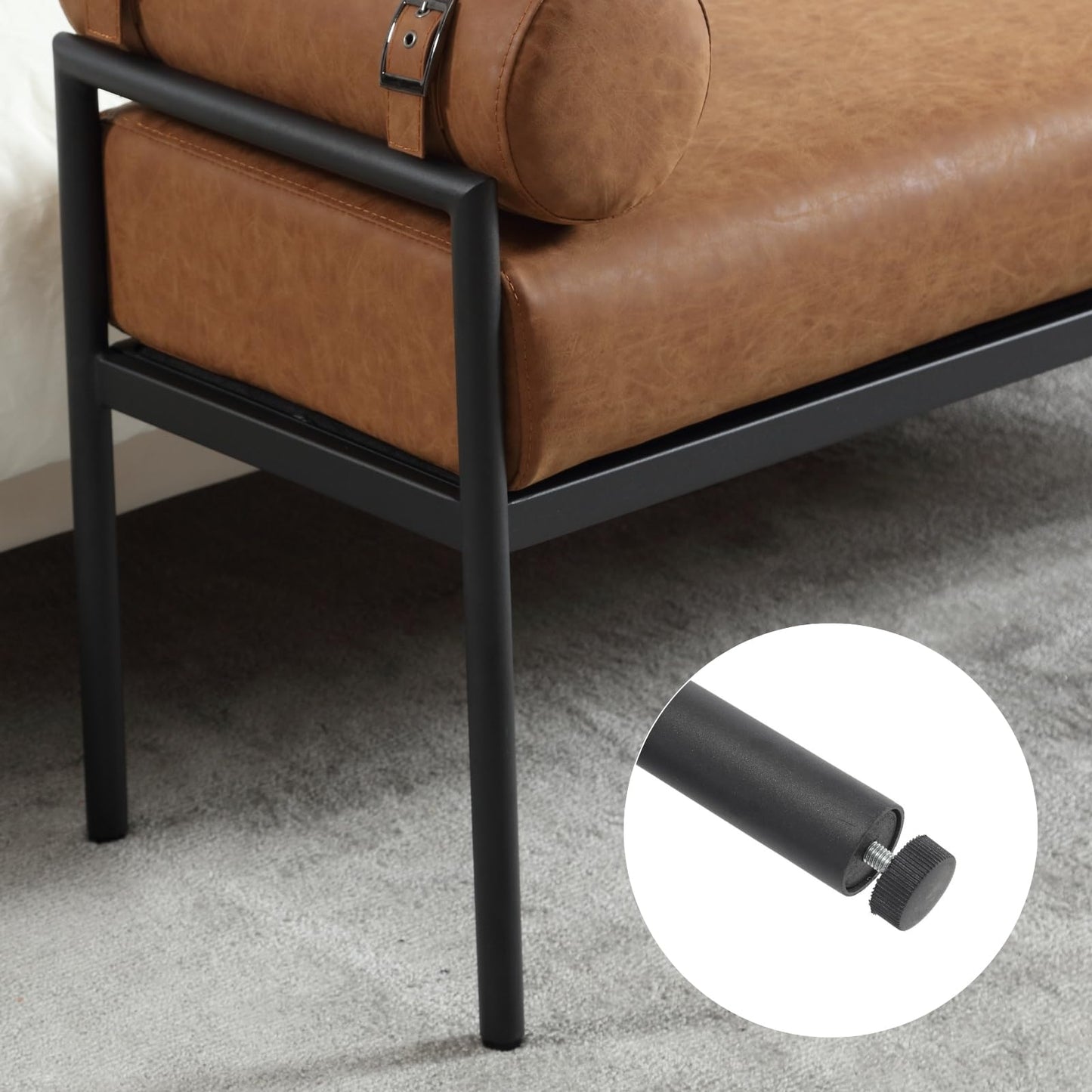 ROCITY Leather Bed Bench 55 Inch Long Bedroom Bench Padded Upholstered Ottoman Bench with Removable Pillows Modern Rectangle Entryway Bench Seat for Living Room/Foyer, Brown